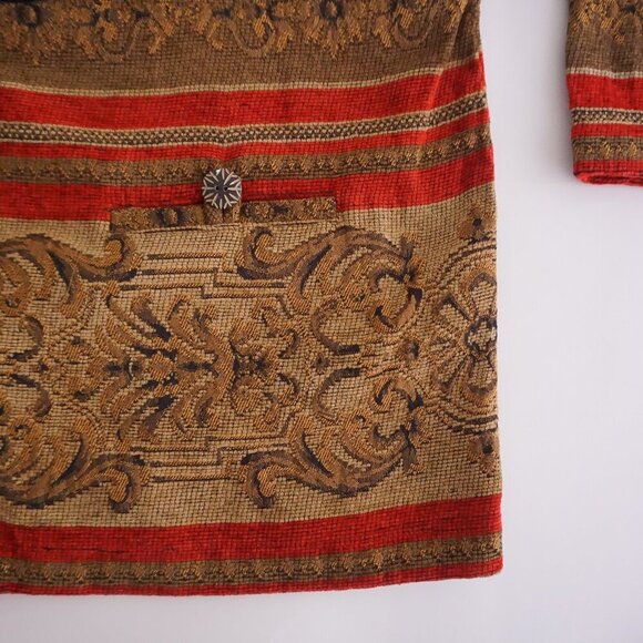 Vintage Sag Harbor Tan Tapestry Button Up Jacket Red Navy Floral Boho 14 - Picture 4 of 10